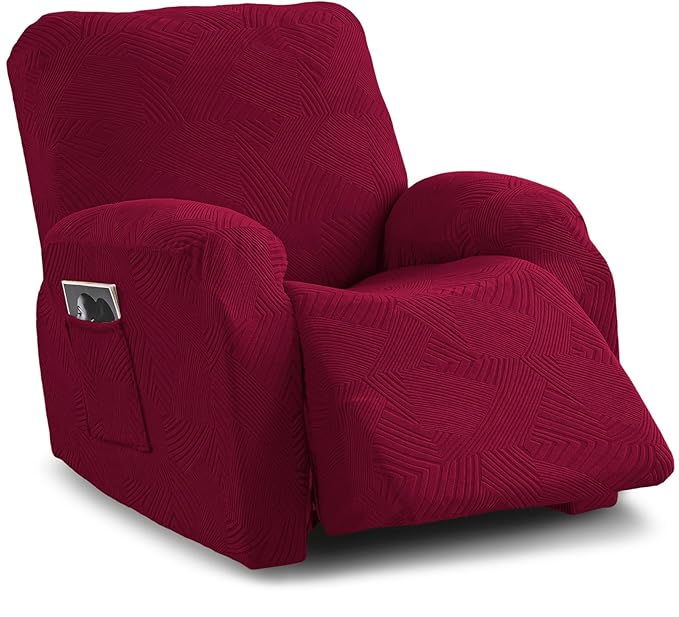 Recliner Chair Covers, 4-Piece Stretch Geometric Strokes Jacquard Reclining