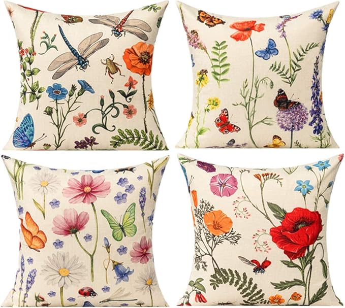 All Smiles Outdoor Patio Throw Pillow Covers 20x20 Set of 4 Spring Summer