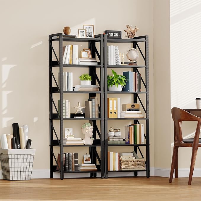 HOOBRO Bookshelf, 6-Tier Industrial Bookcase, Book Shelf Storage Organizer