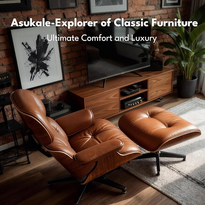 Top Grain Leather, Mid Century Chaise Lounge Chair and Ottoman, Reading Chair