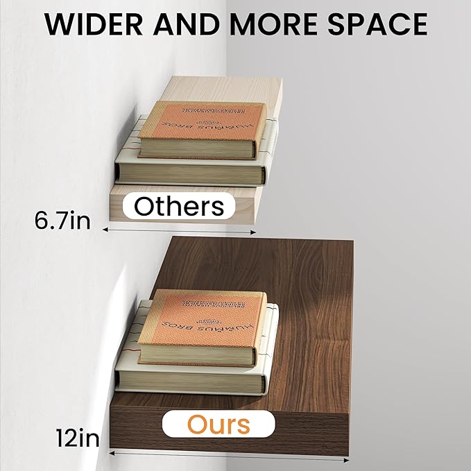 Walnut Floating Shelves 55Inch Long, 12 Inch Deep Floating Shelves