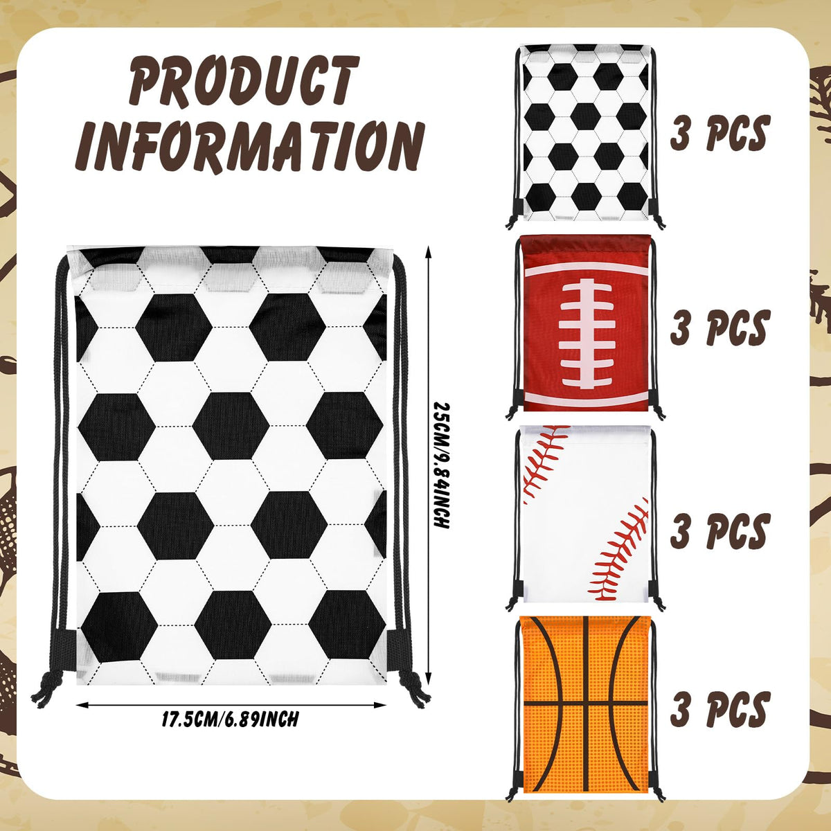 Shappy 12 Pieces Sport Drawstring Bags Bulk Small Sport Goodie Bags Snack Treat Backpack for Ball Birthday Party Favor Team Gifts(7 x 10 Inch)