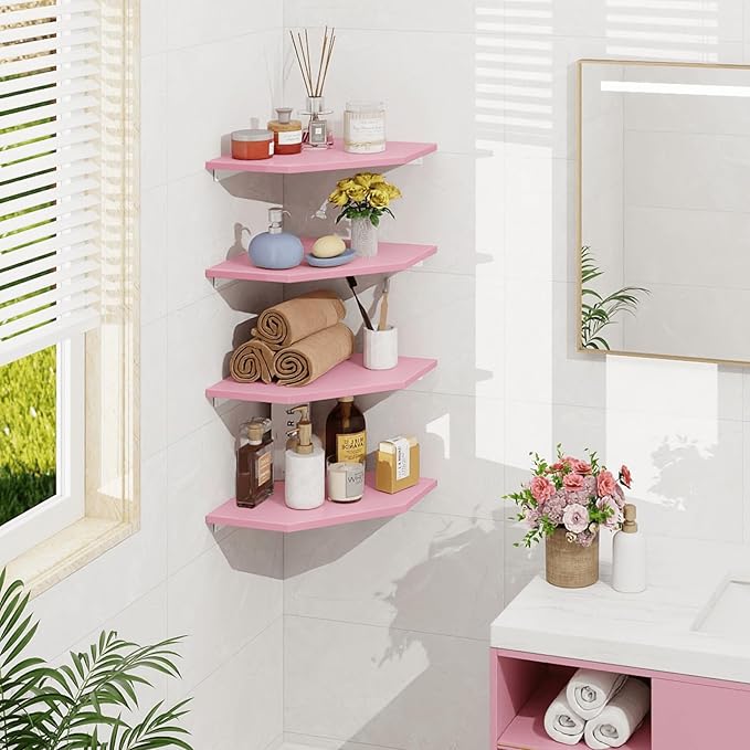 Homode Corner Shelf Wall Mount, Wood Hanging Storage Shelving