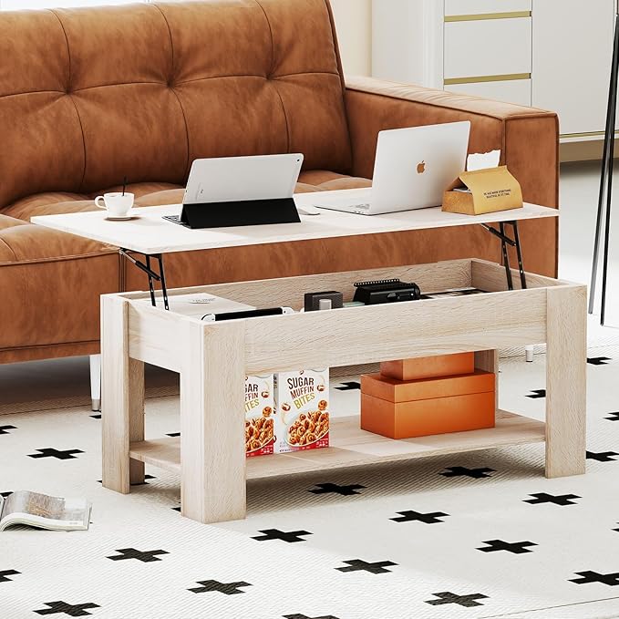 FDW Lift Top Coffee Table with Lift Tabletop Hidden Compartment and Storage