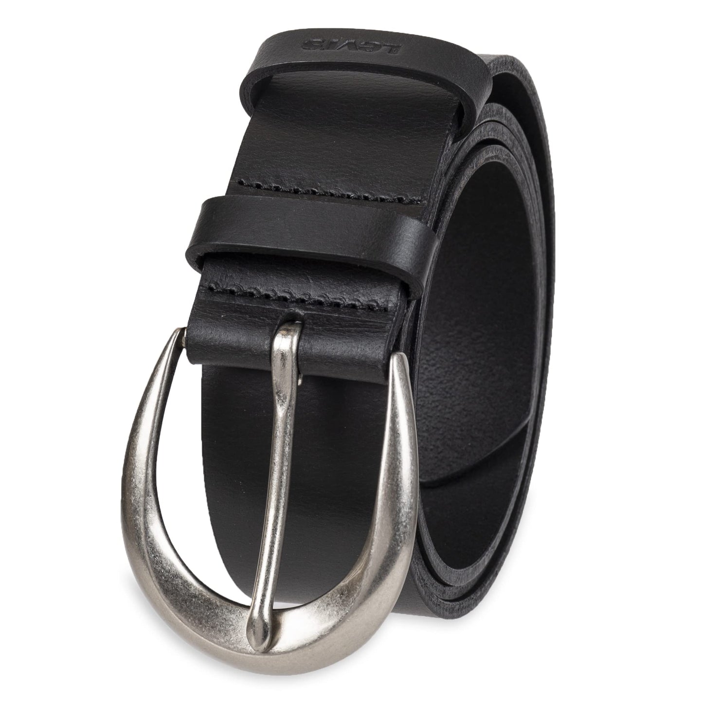 Levi's Women's Casual Soft Leather Jean Belt with Rounded Buckle, Black Loop, Large