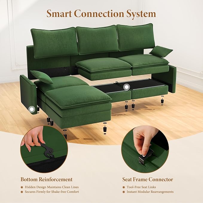 Vesgantti 101" V-Shaped Corner Couch Sectional, 7 Seat Customizable Modular
