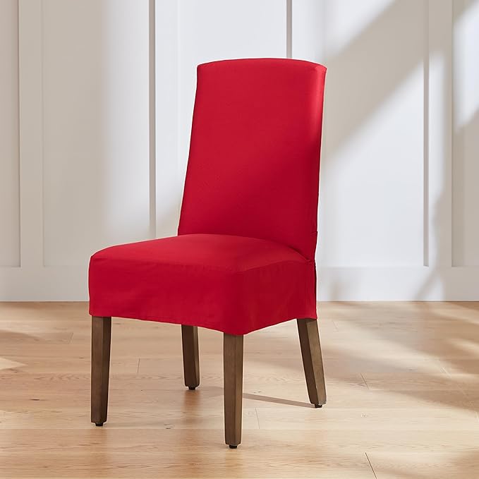 SureFit Cotton Duck Canvas Short Dining Room Chair Covers, Dining Chair Cover