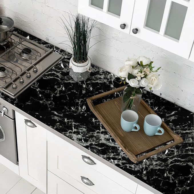 Arthome Black Marble Contact Paper, 15.7"x393" Self Adhesive Wallpaper
