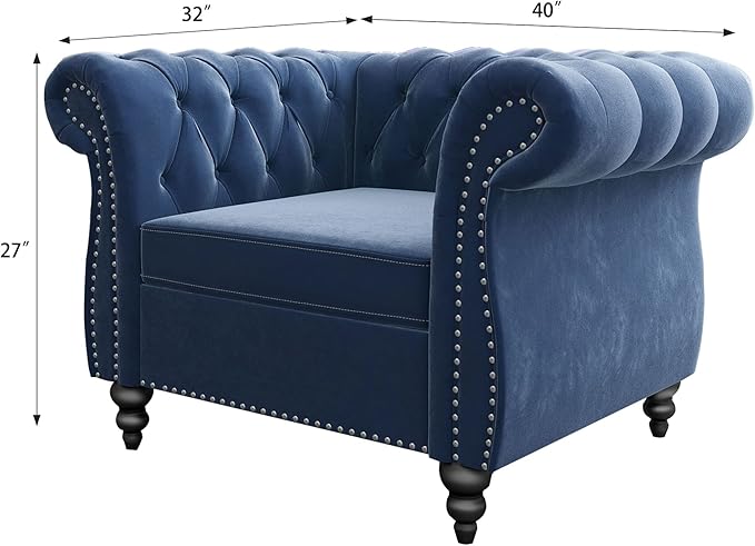 ORRD 3 Piece Living Room Set, Velvet Chesterfield Sofa Loveseat Couch Chair