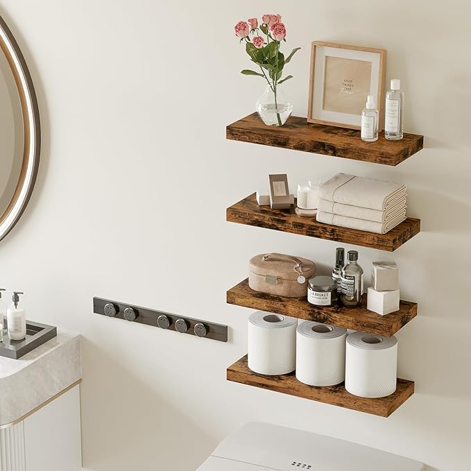Fixwal Wood Floating Shelves, Wall Shelves Set of 4, Shelves