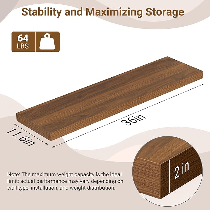 36 Inch Floating Shelves, 12 Inch Deep Floating Shelves