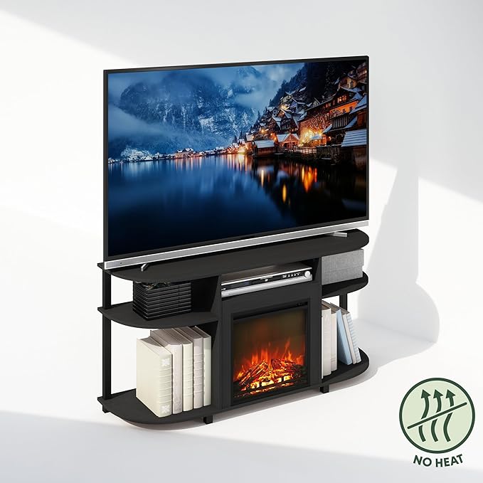 Furinno Jensen Fireplace TV Stand, NO Heat Decorative Electric Fireplace TV