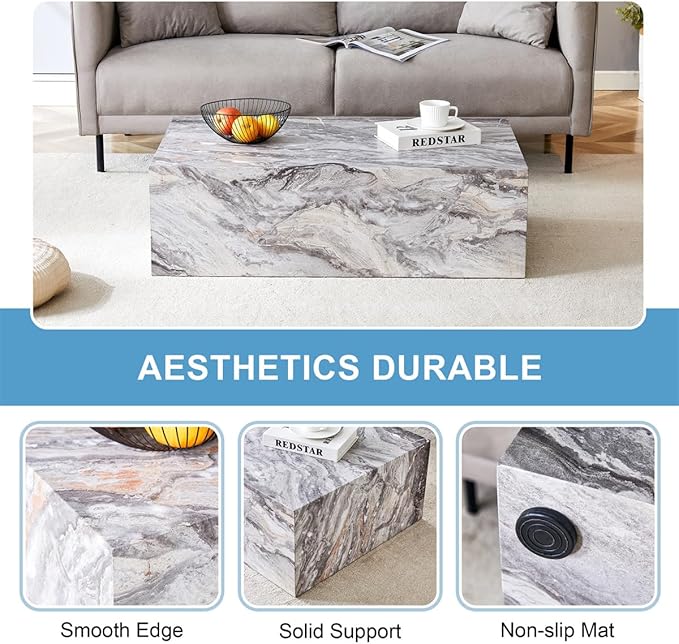 Coffee Table, Modern Faux Marble Living Room Table in Grey