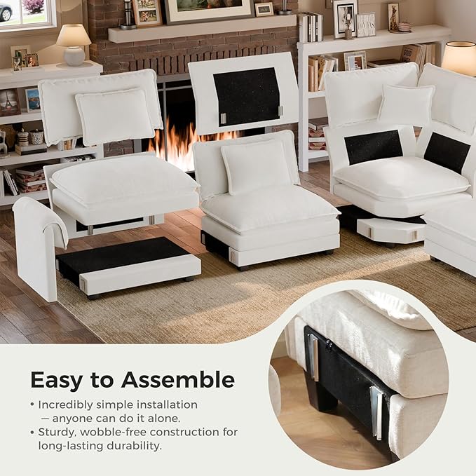 ELUCHANG 150" Oversized V-Shaped Cloud Couch Modular Sectional Sofa