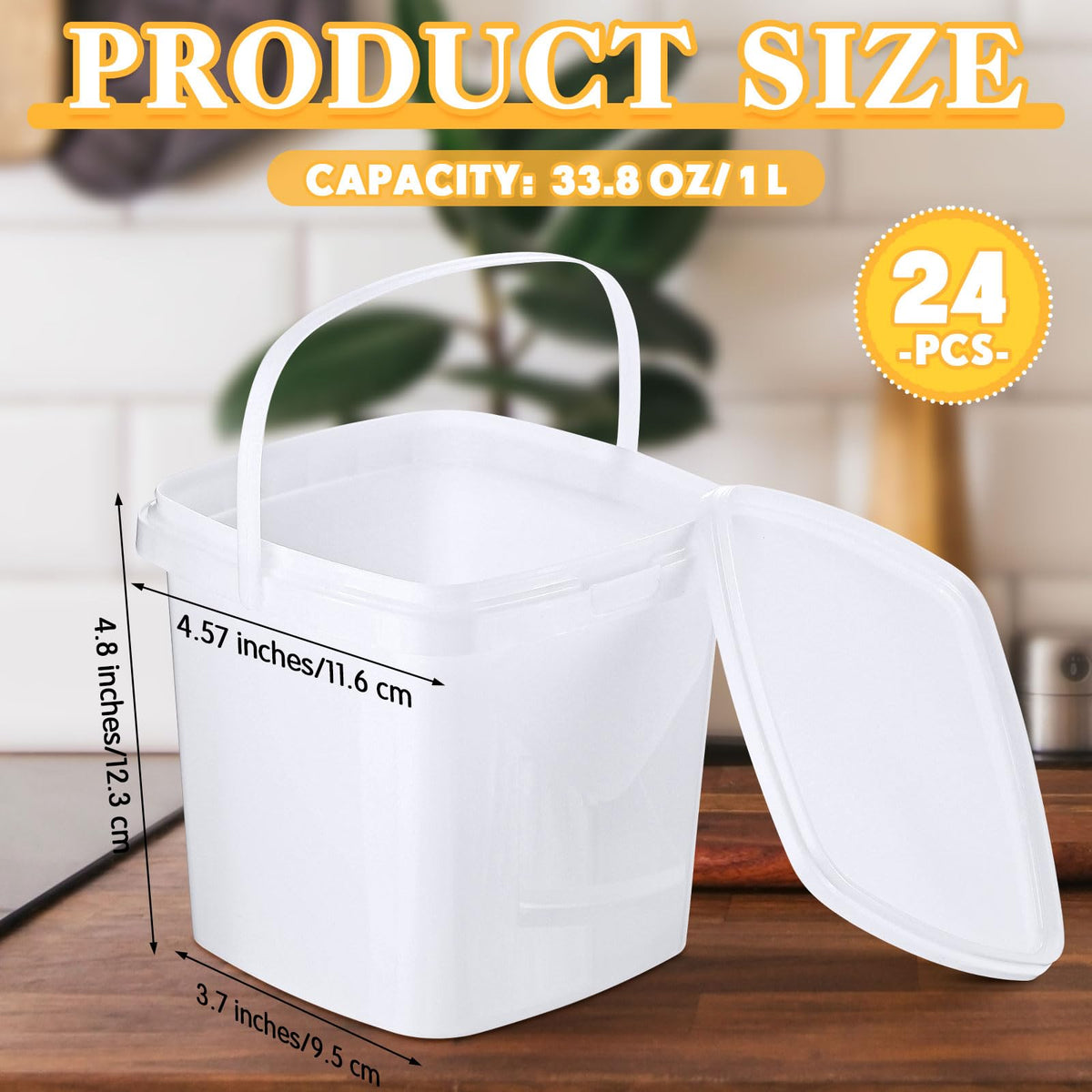 Mifoci 24 Pack 33.8 Oz/ 1L Square Deli Containers with Lids Airtight Ice Cream Bucket with Handle Reusable Freezer Microwave Safe Plastic Food Storage Containers Pail for Snack Take out