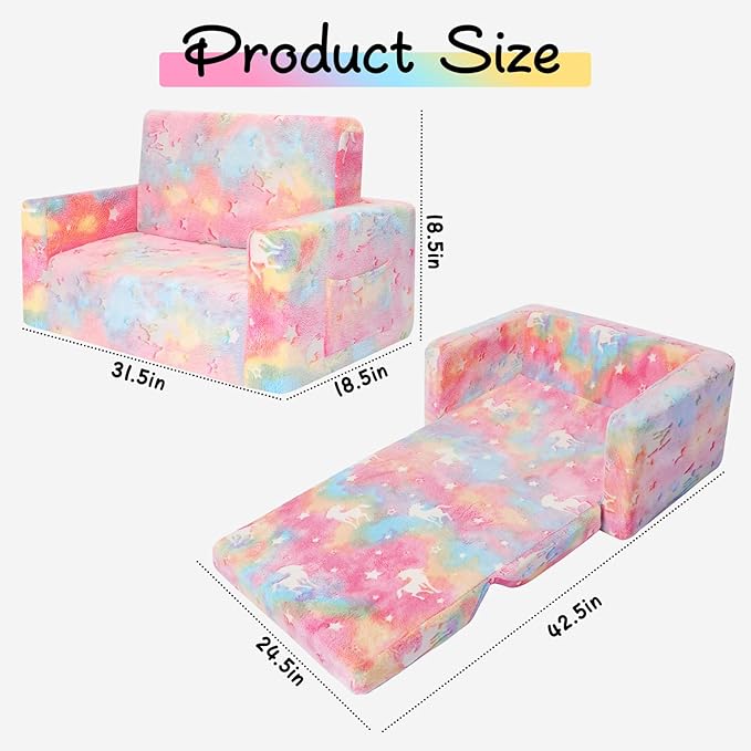 SLIGUY Kids Couch, Fold Out Kids Sofa Chair, Toddler Convertible Sofa to
