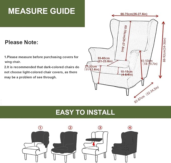 HAOYONG Wing Chair Slipcovers Printed Wingback Chair Covers 2 Pieces Wingback