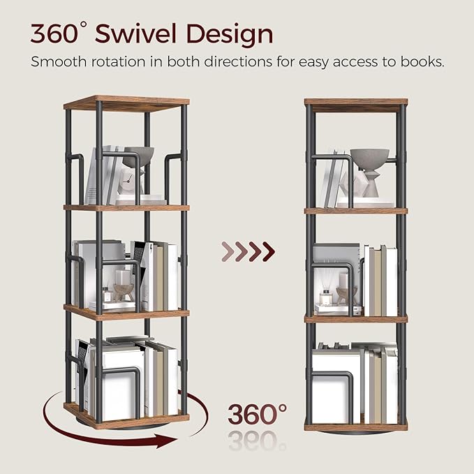 MAHANCRIS 3-Tier Rotating Bookshelf, Freestanding Corner Bookshelf, 360°
