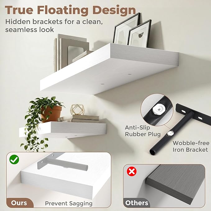 12 inch Deep Floating Shelves for Wall, 24 inch Wide Engineered Wood Wall