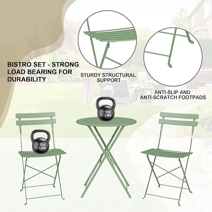 3-Piece Folding Bistro Set, Outdoor Patio Furniture Set
