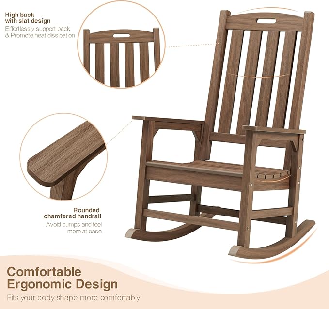 Psilvam Outdoor Rocking Chair Set of 2, Poly Lumber Oversized Rocking Chair