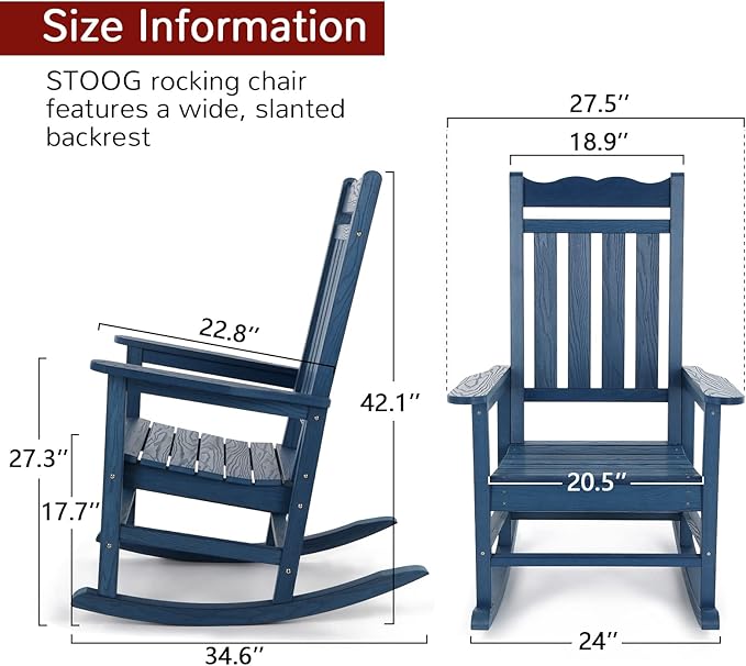 Stoog All-Weather Patio Rocking Chairs Set of 2, Outdoor Rocking Chair