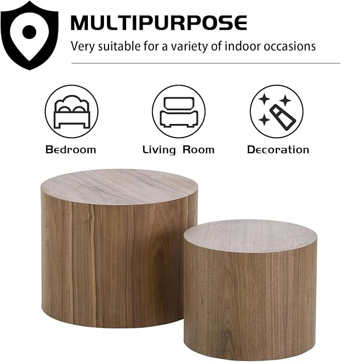 Small Coffee Table Nesting End Table Set of 2, Round Coffee Table Wood Side