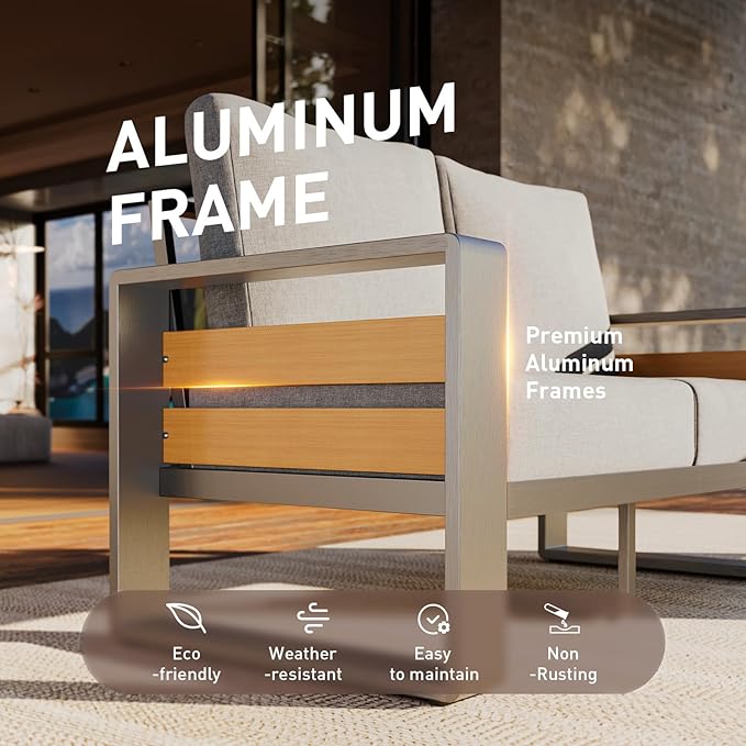 Aoxun Aluminum Outdoor Patio Furniture Set, 3 Seats Metal Sectional Patio