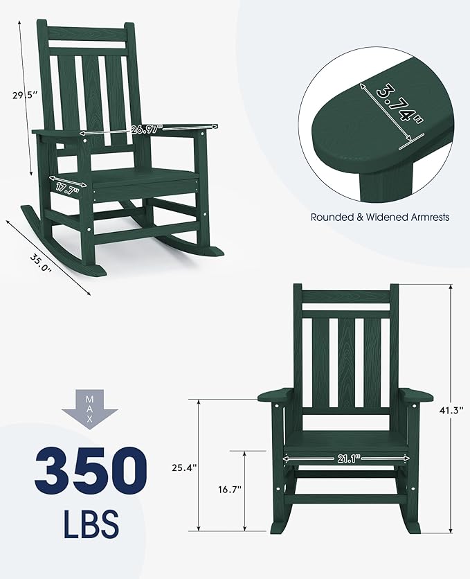 KINGYES Oversized Outdoor Rocking Chair, All-Weather Patio Rocking Chairs