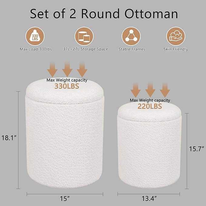 CAROLMADE Set of 2 Round Ottoman