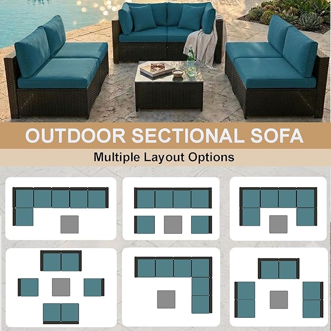 KIGOTY 7-Piece Patio Furniture Set, All-Weather PE Rattan Outdoor Sectional Sofa