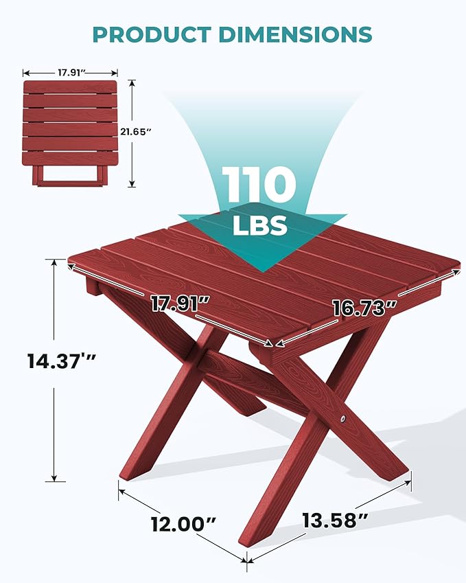 SERWALL Folding Adirondack Side Table, HDPE Small Outdoor Table, No Assembly