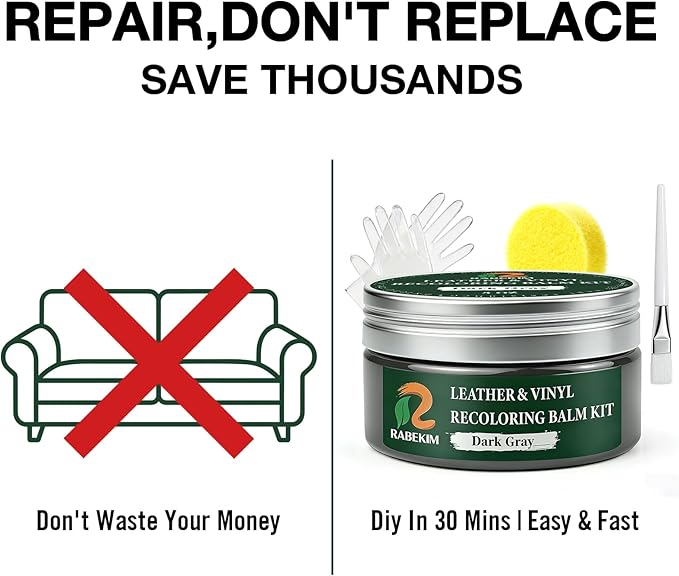 Dark Gray Leather Repair Kit, Leather Recoloring Balm – Restore & Repair Faded