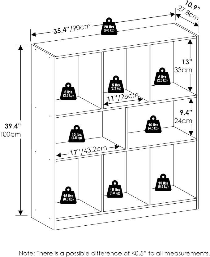 Furinno DALY Book Shelf, 8-Cube Bookshelf, Horizontal Cube Storage Organizer