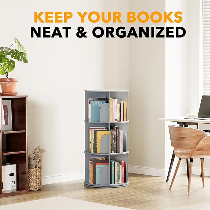 SpaceAid 3 Tier Rotating Bookshelf Tower, Spinning Bookcase Lazy Susan