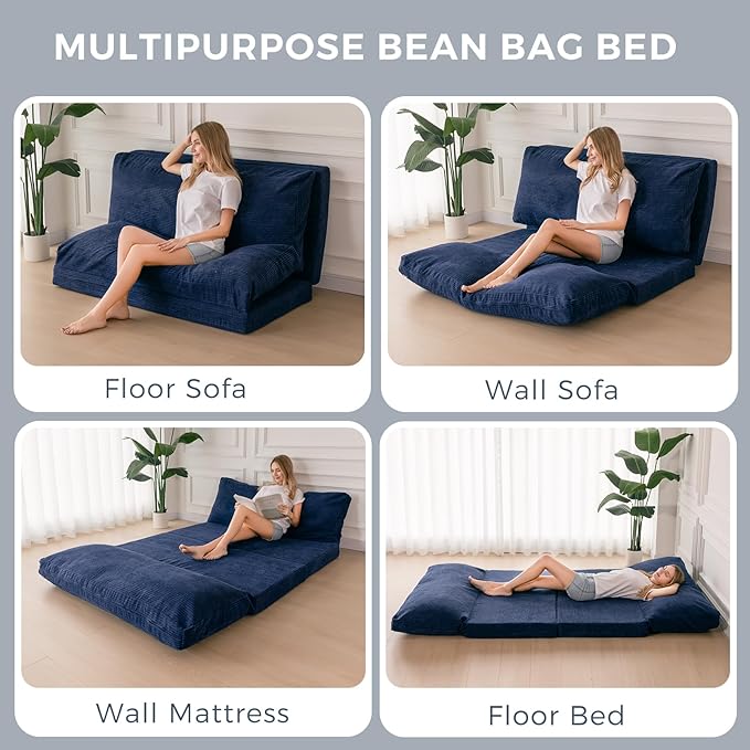 MAXYOYO Folding Sofa Bed, Extra Thick and Long Floor Sofa Convertible Sleeper