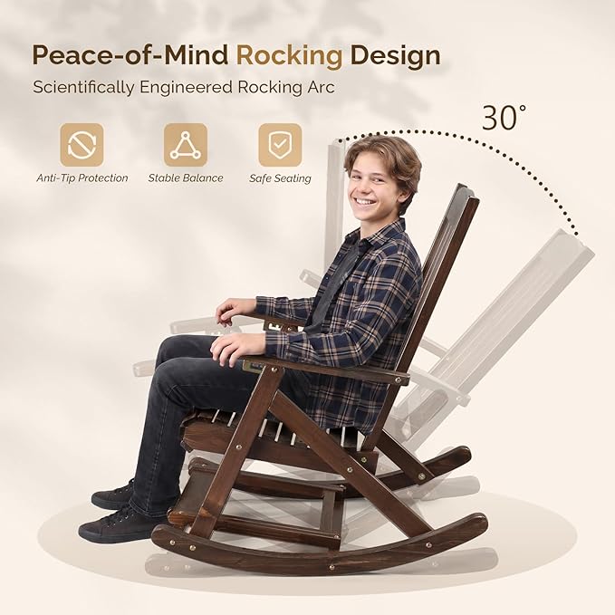 VINGLI Wooden Porch Rocking Chair, Heavy Duty Outdoor Rocking Chair