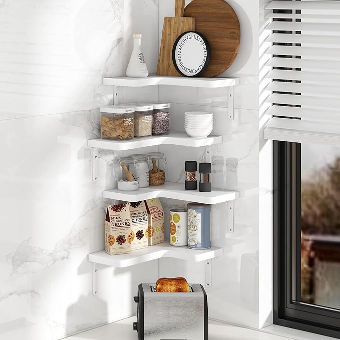 Venusmiles Corner Floating Shelves Set of 4, Wall Mounted L-Shaped Storage
