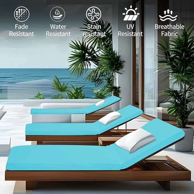 Outdoor Chaise Lounge Cushions for Patio, Waterproof Replacement Seat Cushions