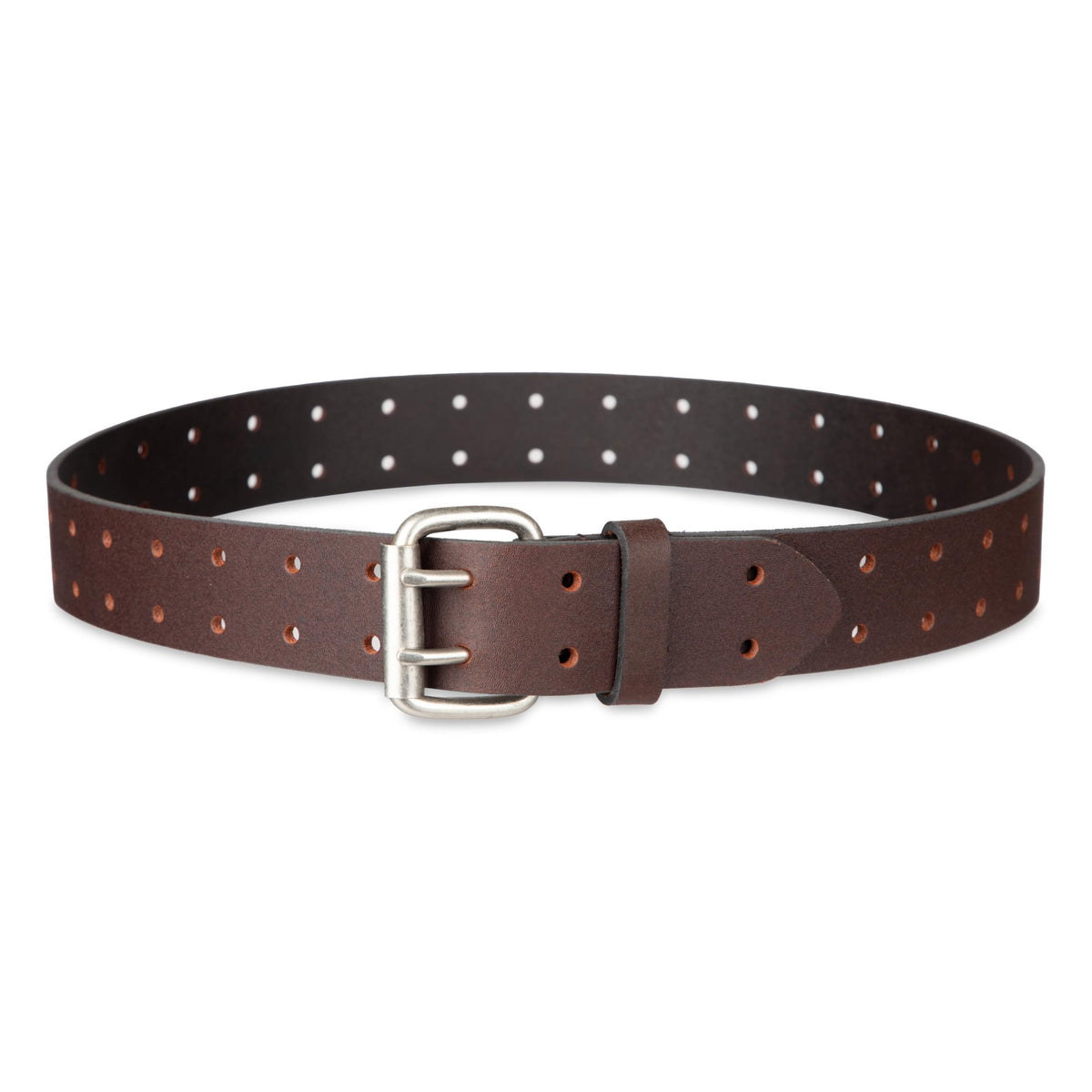 Dickies Work Belt for Men - Leather with Double Prong Buckle for Jeans and Heavy Duty Construction,Brown,36