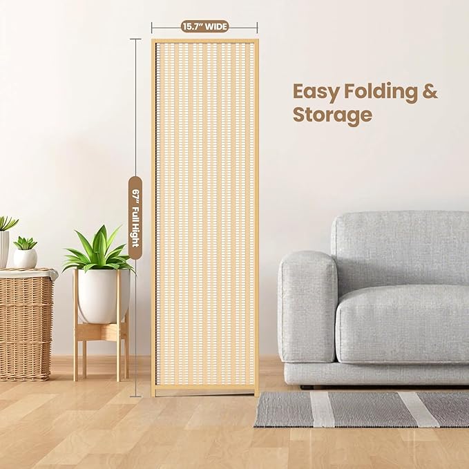 6 Panel Room Divider and Extra Wide Folding Privacy Screen, 94.5" W x 67" H