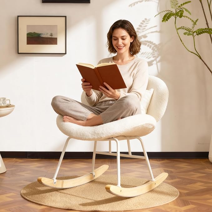 VINGLI 25.6" Extra Wide Criss Cross Nursery Rocking Chair, Cute Curved 115°