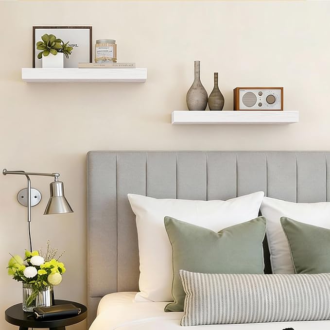 Fixwal Floating Shelves for Wall, 15.7" Wood Wall Mounted Shelves for Living