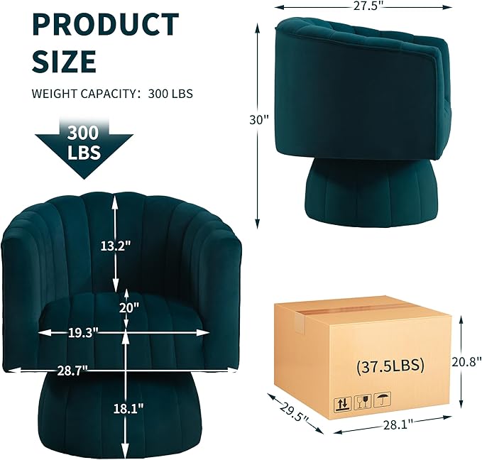 Swivel Accent Barrel Chair Set of 2- Cute Comfy Small Round 360° Arm Chair
