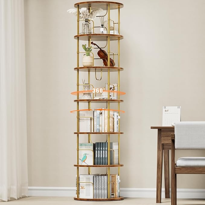 ALLSTAND 6 Tier Rotating Bookshelf, 360 ° Display Stackable Spinning Bookshelf