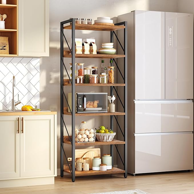 HOOBRO Bookshelf, 6-Tier Industrial Bookcase, Book Shelf Storage Organizer