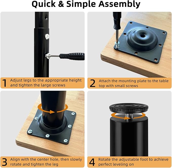 QLLY Adjustable Metal Table Leg, 24-40 inch, Home Office DIY Desk Leg,