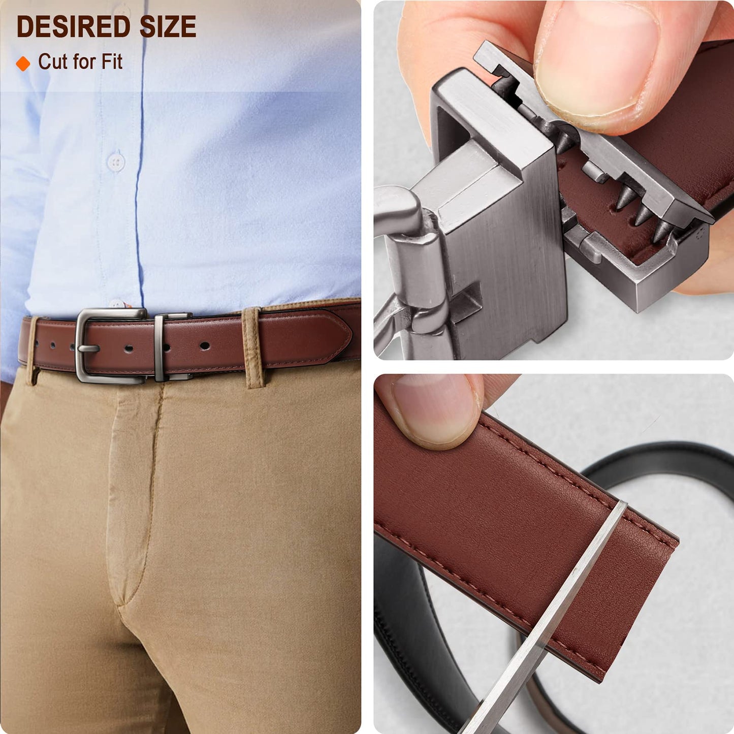 BULLIANT Men's Belt,Reversible Belt Adjustable For Gift Men 1.25"-Cut For Fit-2 Sides in 1 Belt(Not 2)(Black/Light Brown,38"-40" Waist Adjustable)