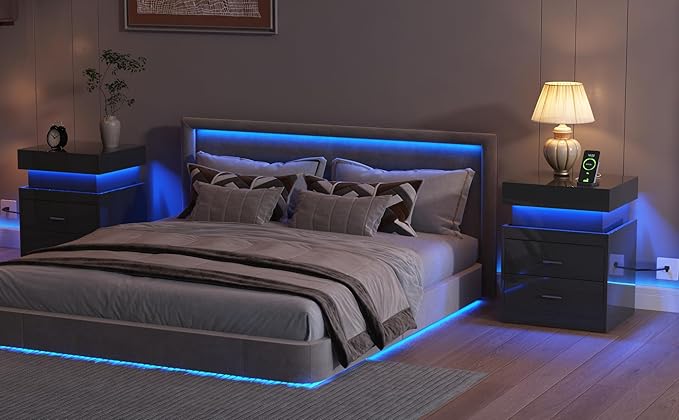 ChooChoo LED Nightstand with Charging Station, Smart Night Stand with Sliding