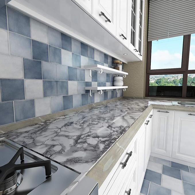 Livelynine Marble Wall Paper 15.8x394 Kitchen Wallpaper Self Adhesive Renter